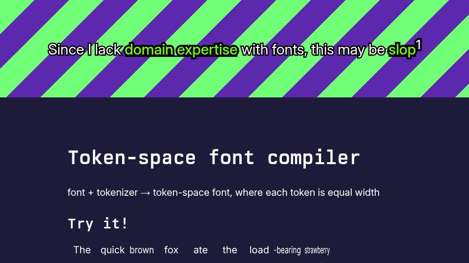 Screenshot of ampdot.mesh.host: Generate fonts where every LLM token is the same width