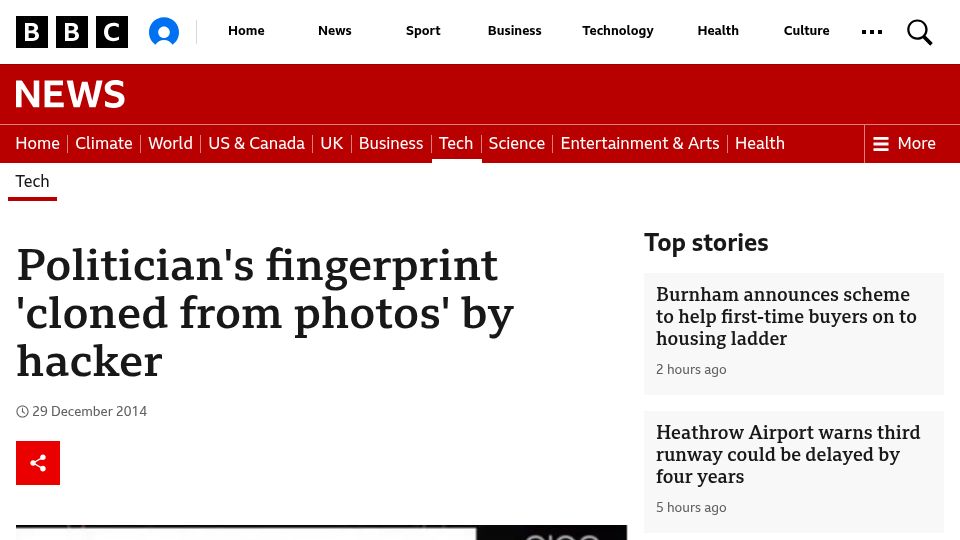 Screenshot of bbc.com: Stop Sending Pictures of Your Palm