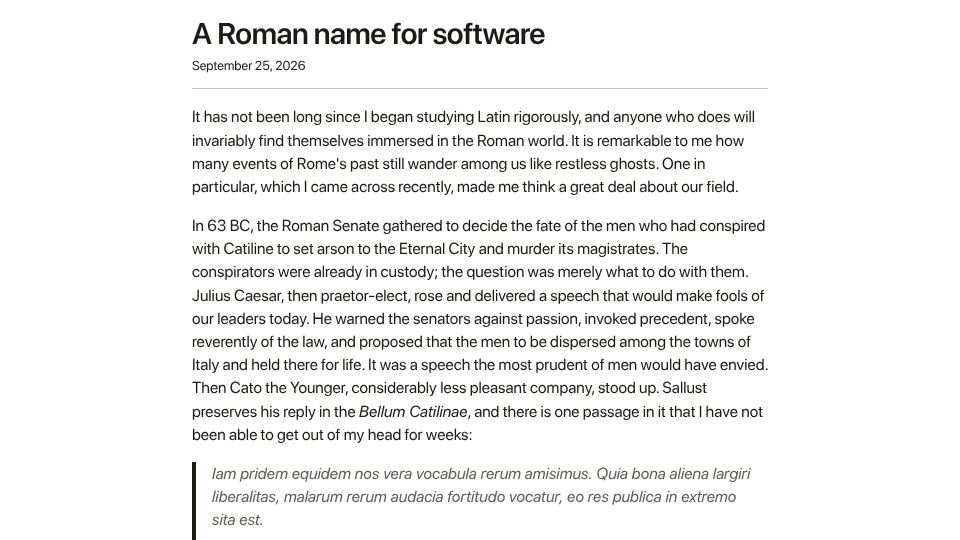 Screenshot of marcosmagueta.com: A Roman Name for Software