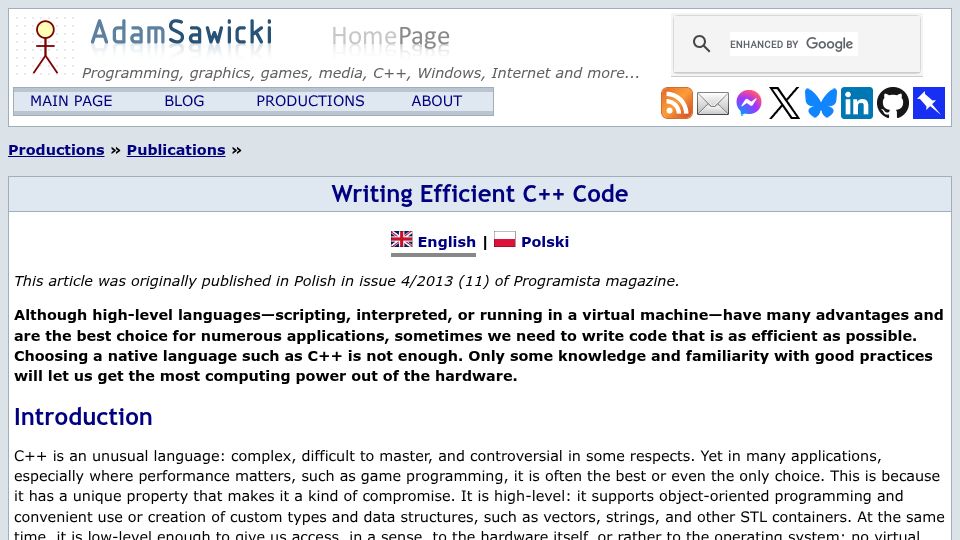 Screenshot of asawicki.info: Writing Efficient C++ Code (2013)