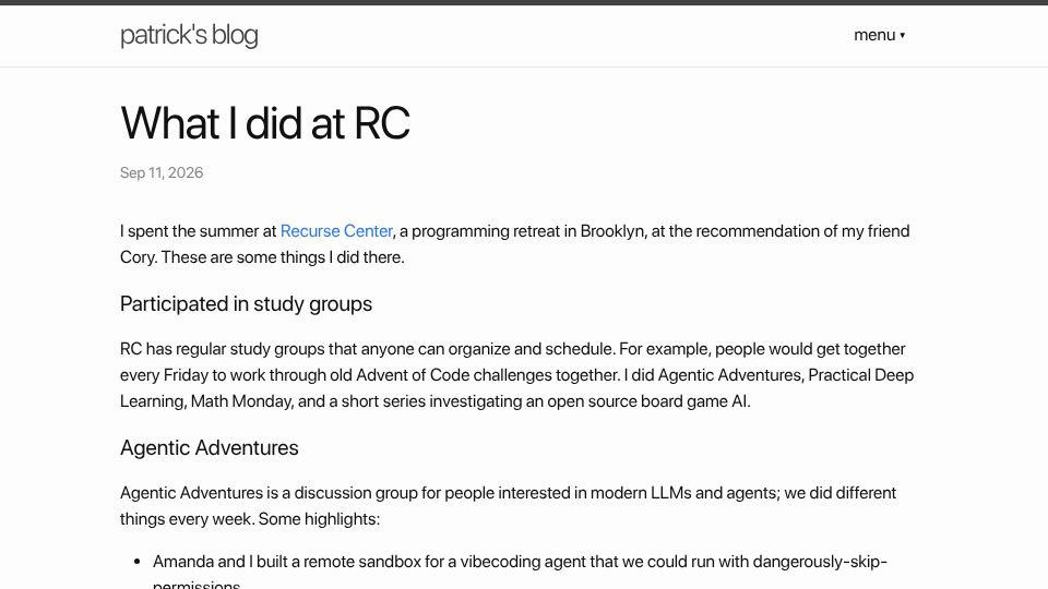 Screenshot of thill.me: What I did at Recurse Center