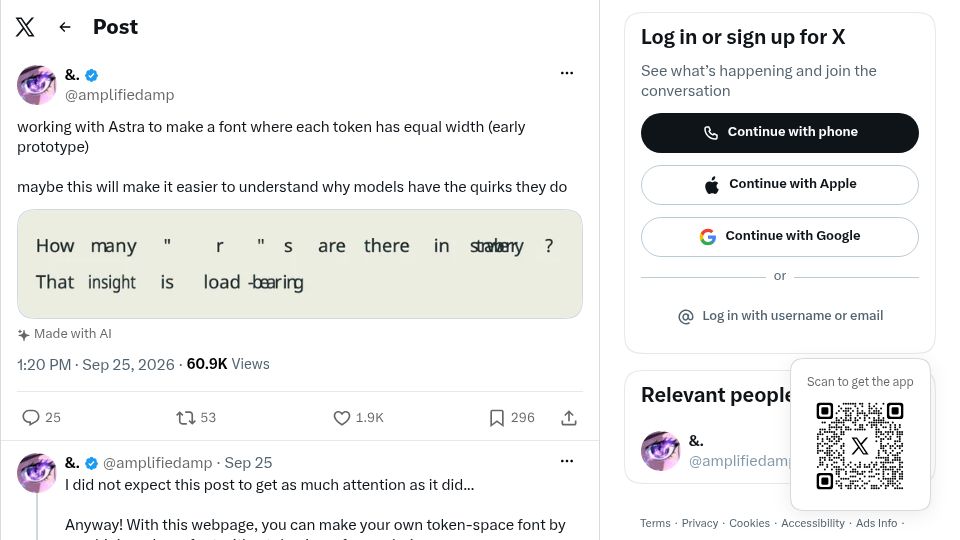 Screenshot of twitter.com: Font where each token is equal-width