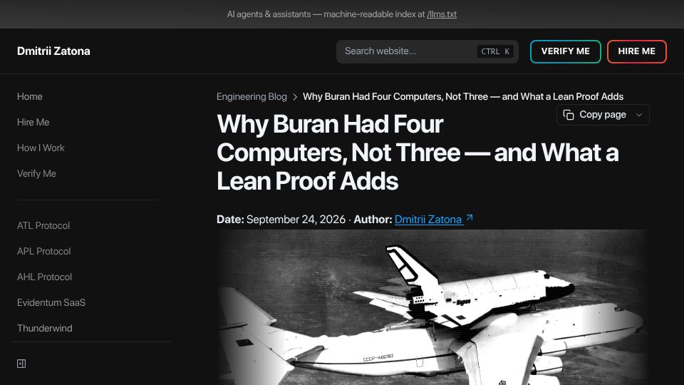 Screenshot of zatona.dev: Why Buran Had Four Computers, Not Three