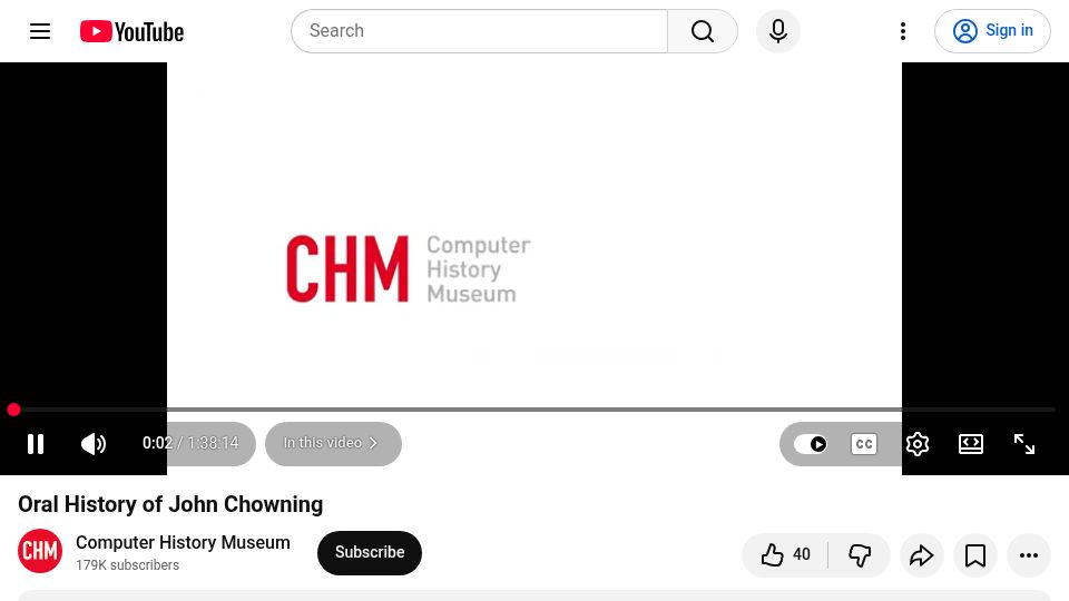 Screenshot of youtube.com: Oral history of John Chowning, inventor of FM synthesis [video]