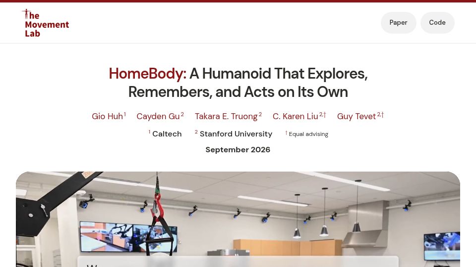 Screenshot of tml.stanford.edu: HomeBody: A humanoid that explores, remembers, and acts on its own