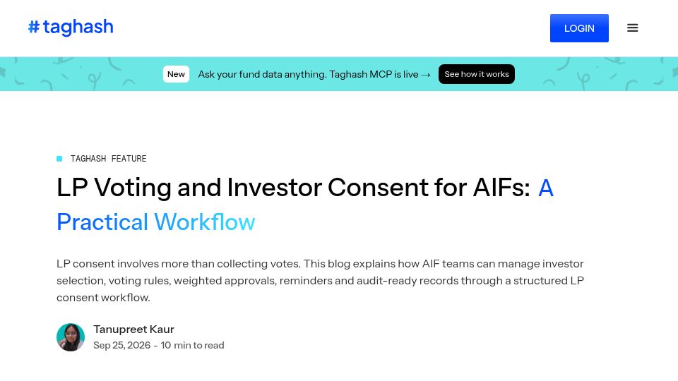 Screenshot of taghash.io: LP Voting and Investor Consent for AIFs