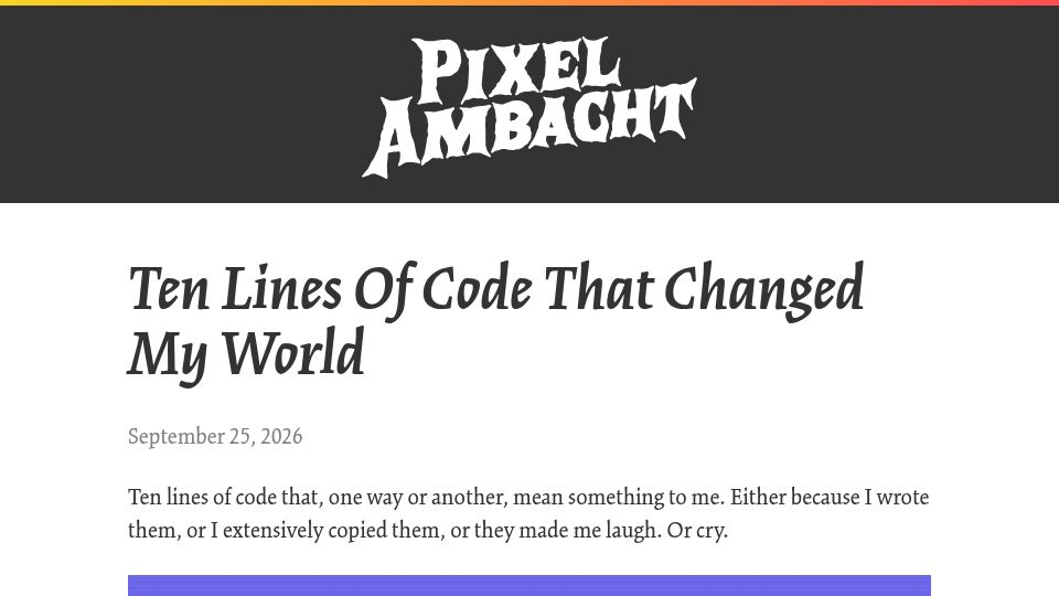 Screenshot of pixelambacht.nl: Ten lines of code that changed my world