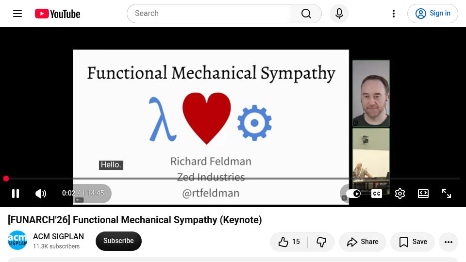 Screenshot of youtube.com: Functional Mechanical Sympathy [video]