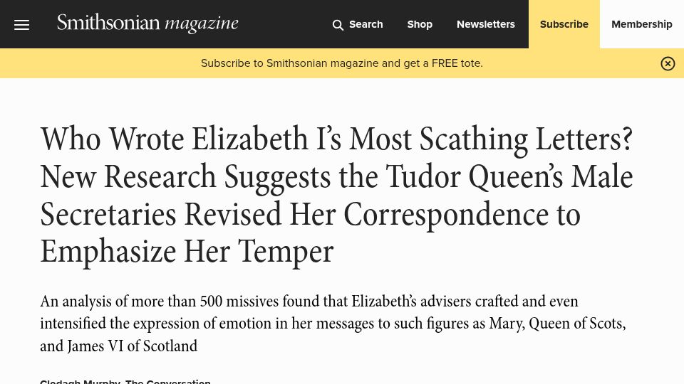 Screenshot of smithsonianmag.com: Who wrote Elizabeth I's most scathing letters?