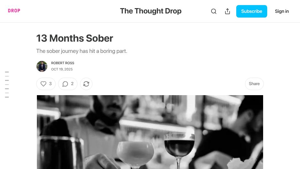 Screenshot of bobbytables.io: 13 Months Sober (2025)