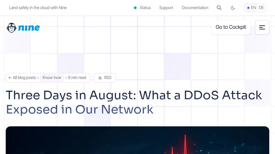 Screenshot of nine.ch: Three Days in August: What a DDoS Attack Exposed in Our Network