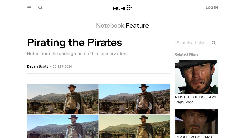 Screenshot of mubi.com: Pirating the Pirates