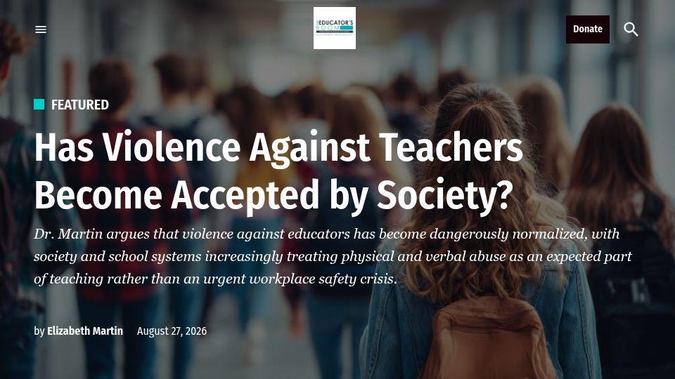 Screenshot of theeducatorsroom.com: Has Violence Against Teachers Become Accepted by Society?
