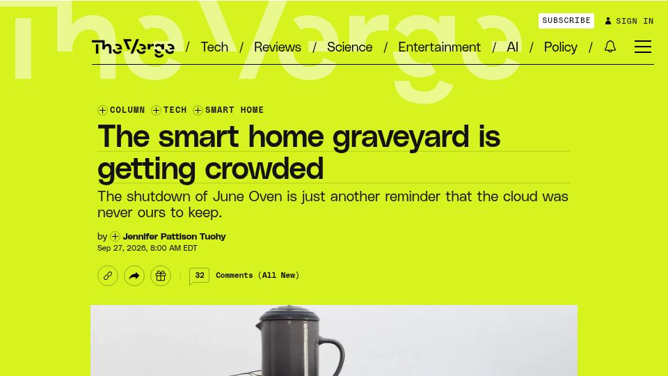 Screenshot of theverge.com: The smart home graveyard is getting crowded