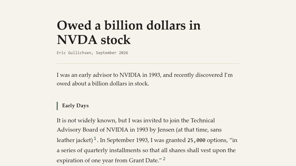 Screenshot of colo.to: Owed a billion dollars in Nvidia stock