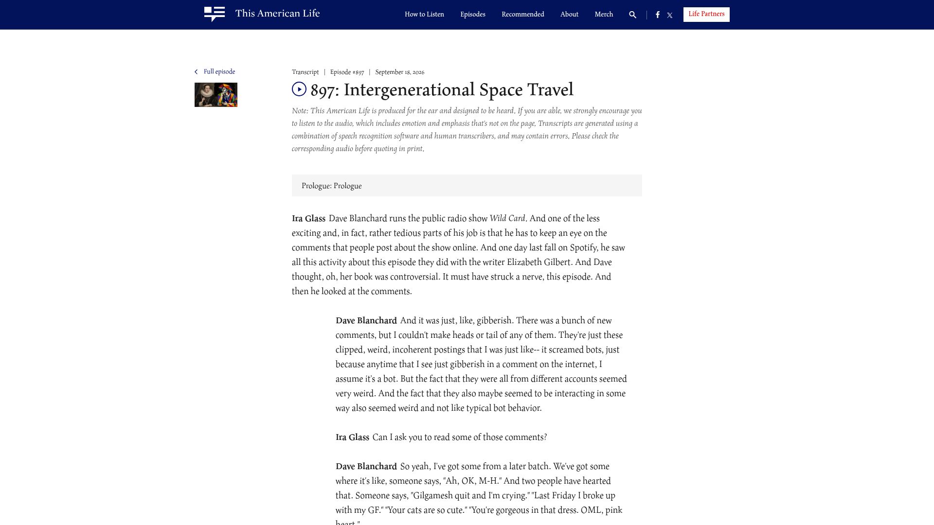 Screenshot of thisamericanlife.org: Kids turned low-traffic NPR Spotify comments into a secret group chat