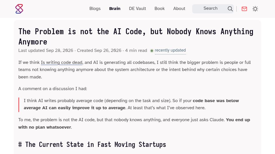 Screenshot of ssp.sh: The problem is not AI code, but not knowing about system architecture or intent