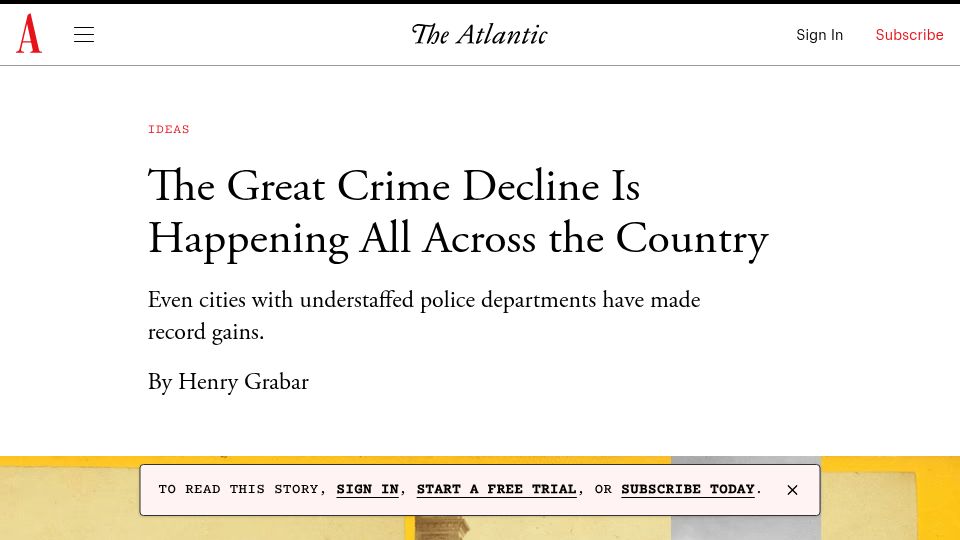 Screenshot of theatlantic.com: The Great Crime Decline Is Happening All Across the Country