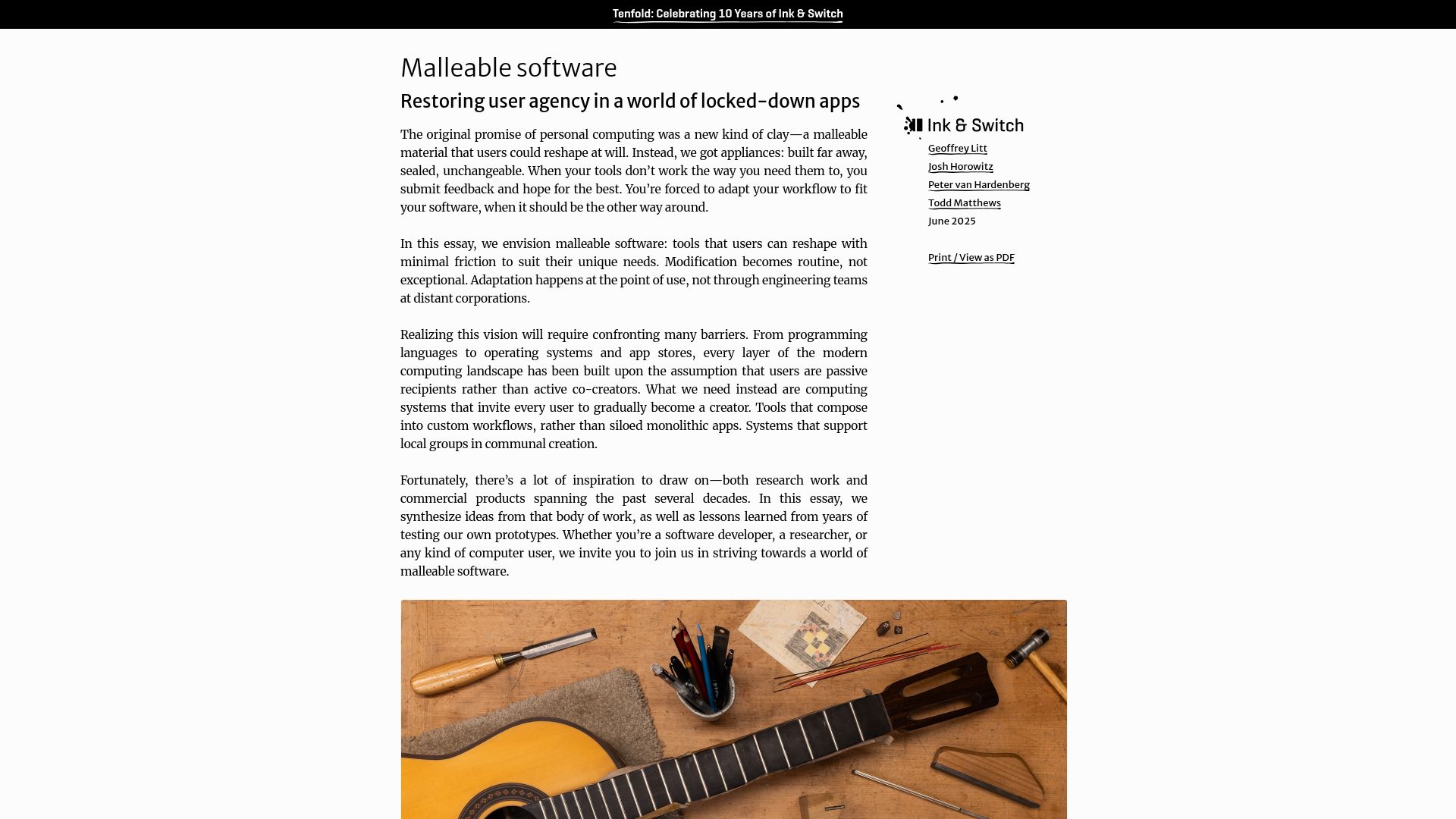 Screenshot of inkandswitch.com: Malleable software: Restoring user agency in a world of locked-down apps (2025)
