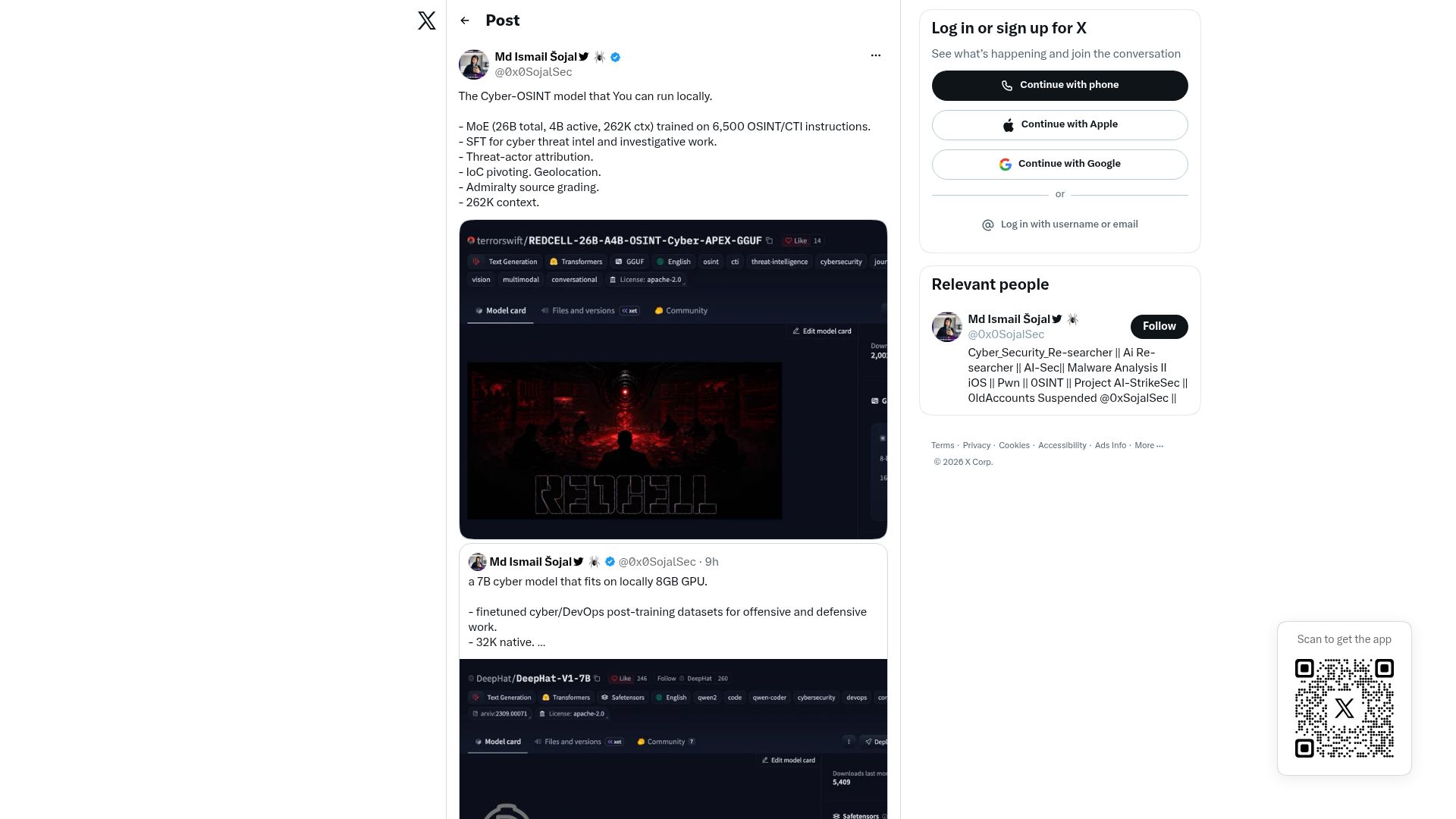 Screenshot of twitter.com: New Cyber-OSINT model released