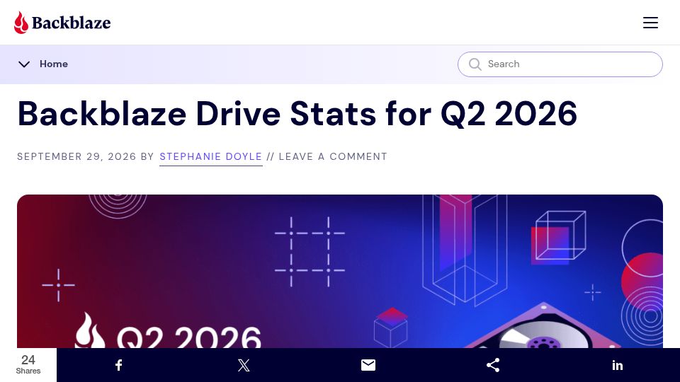 Screenshot of backblaze.com: Backblaze drive stats for Q2 2026