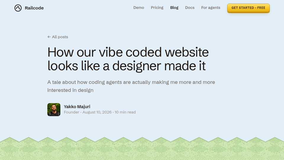 Screenshot of railcode.dev: How our vibe coded website looks like a designer made it