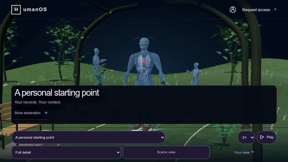 Screenshot of tryhumanos.com: Humanos – Help Building the Human Operating System