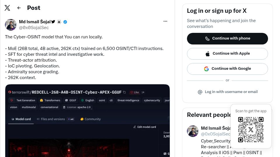 Screenshot of twitter.com: New Cyber-OSINT model released
