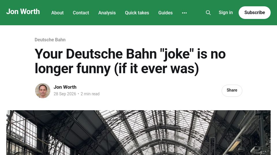 Screenshot of jonworth.eu: Deutsche Bahn "joke" is no longer funny