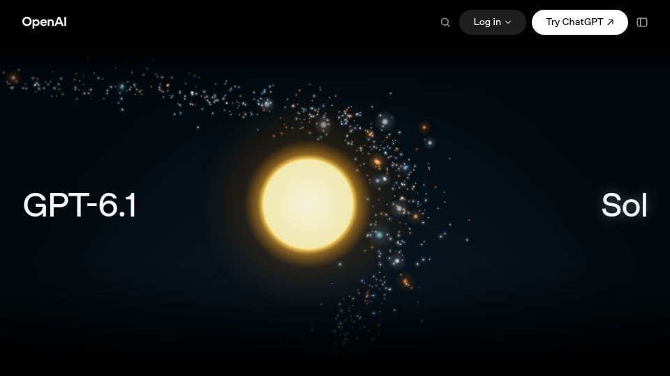 Screenshot of openai.com: GPT 6.1 Sol: Near-Astra intelligence for a fifth of the price
