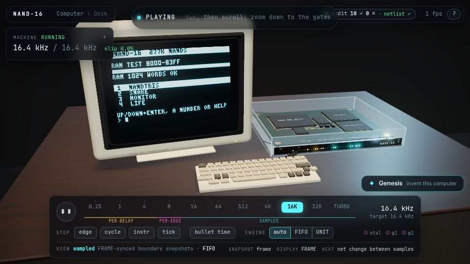 Screenshot of somethingbig.ai: NAND-16: a computer built from 277,248 NAND gates