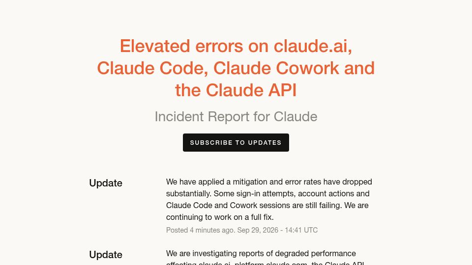Screenshot of status.claude.com: Claude partial outage