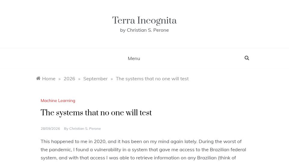 Screenshot of blog.christianperone.com: The systems that no one will test