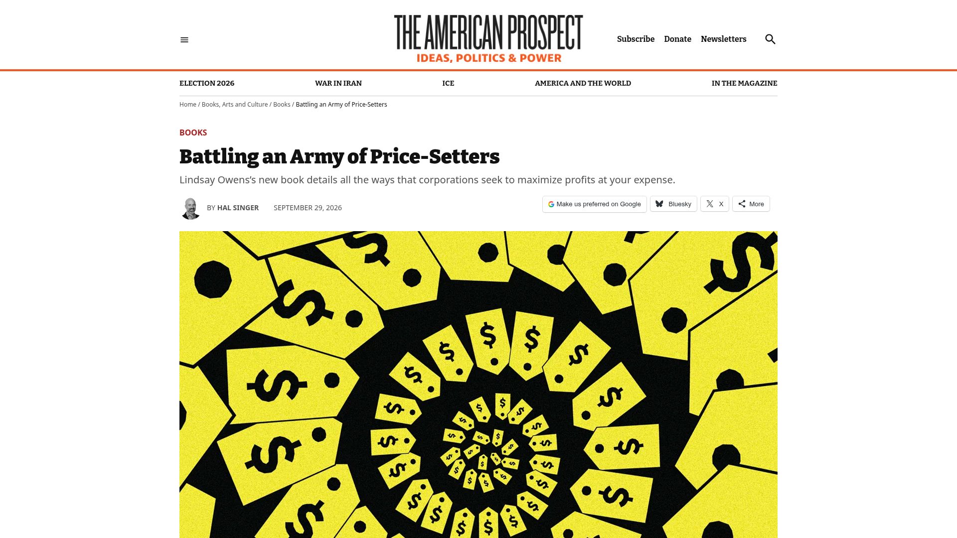 Screenshot of prospect.org: The End of a Fair Price: Dynamic Pricing and the Normalization of Gouging