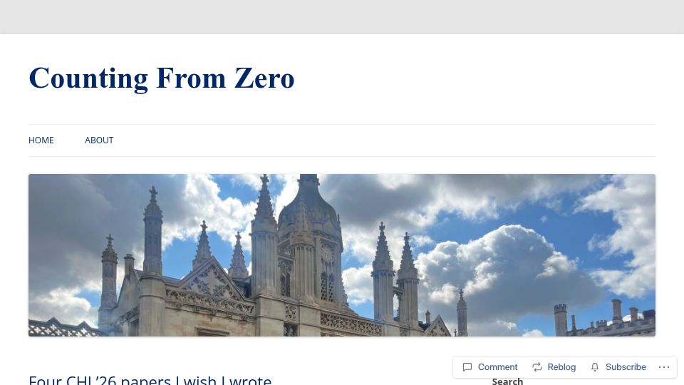 Screenshot of countingfromzero.blog: Four CHI '26 papers I wish I wrote