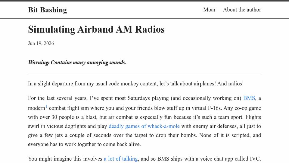 Screenshot of bitbashing.io: Simulating Airband AM Radios