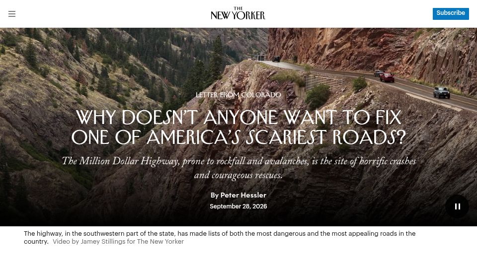 Screenshot of newyorker.com: Why Doesn't Anyone Want to Fix One of America's Scariest Roads?
