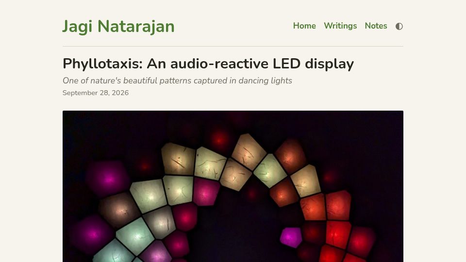 Screenshot of jagi.studio: Phyllotaxis: An audio-reactive LED display