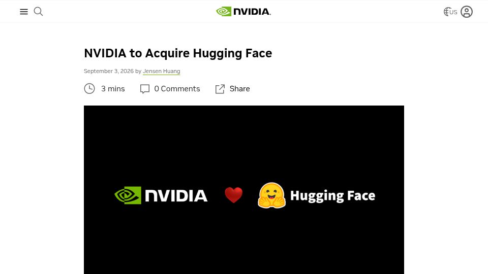 Screenshot of cnbc.com: Nvidia to acquire Hugging Face
