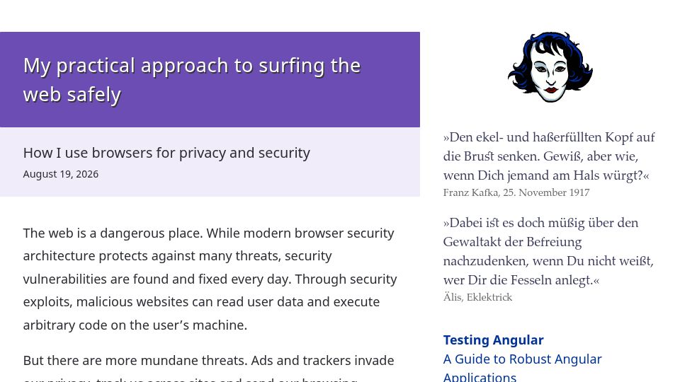 Screenshot of molily.de: My practical approach to surfing the web safely