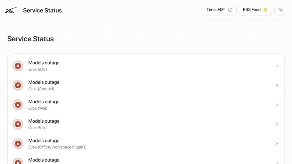 Screenshot of status.x.ai: Grok outage