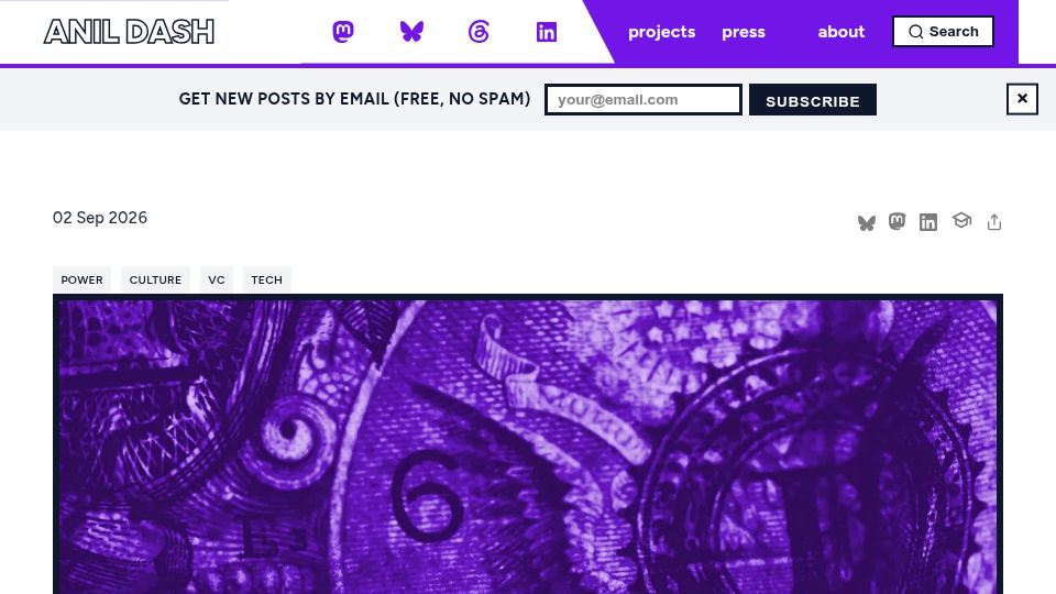 Screenshot of anildash.com: VC isn't VC anymore
