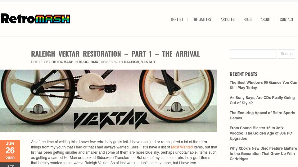 Screenshot of retromash.com: Raleigh Vektar Restoration (2020)