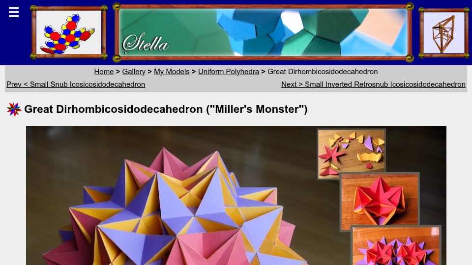 Screenshot of software3d.com: Great Dirhombicosidodecahedron ("Miller's Monster")
