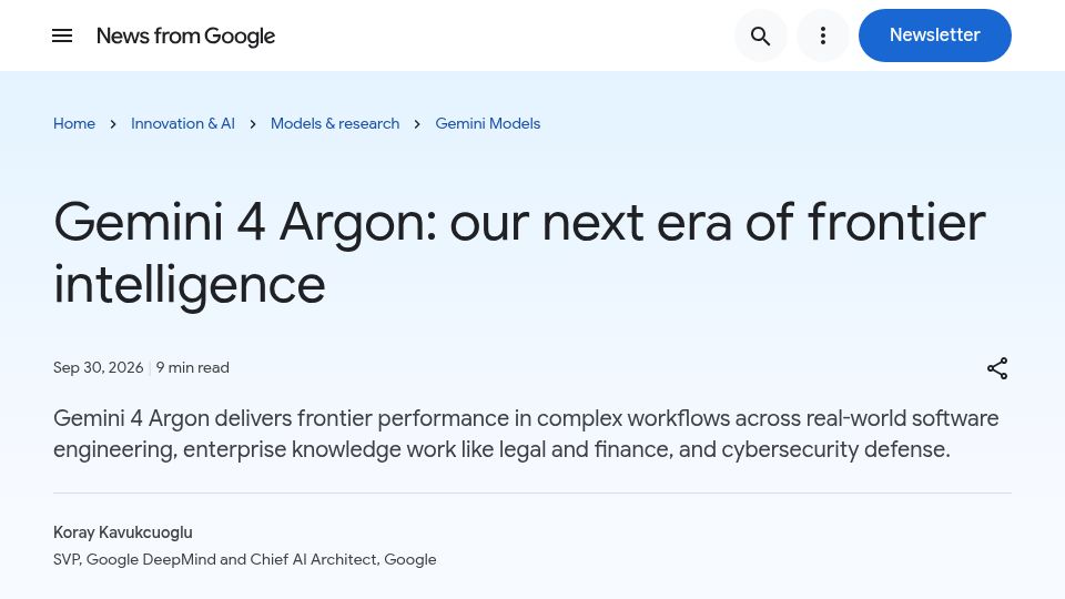 Screenshot of blog.google: Gemini 4 Argon