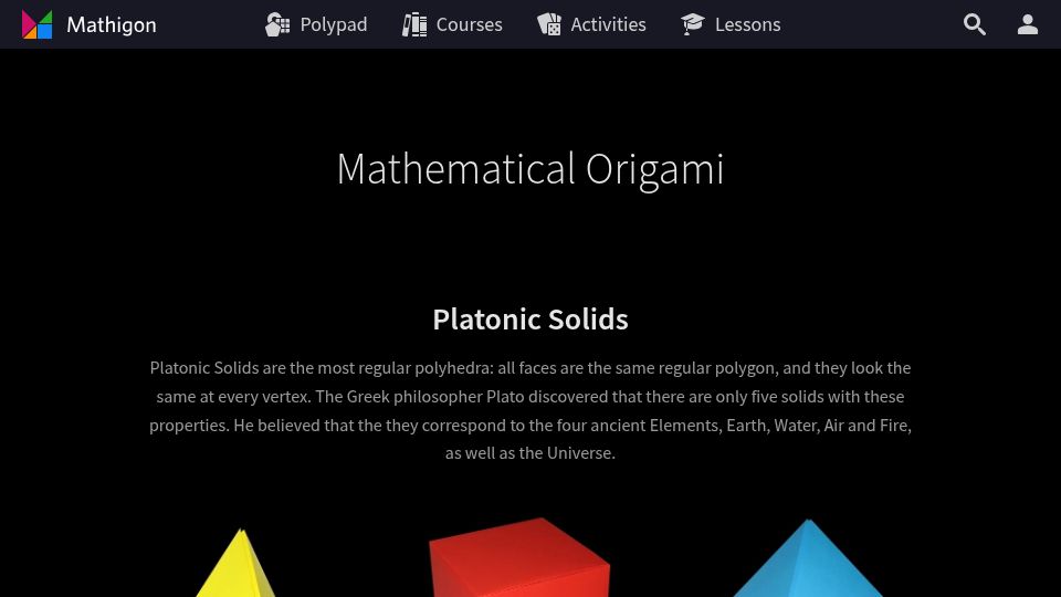 Screenshot of mathigon.org: Mathematical Origami