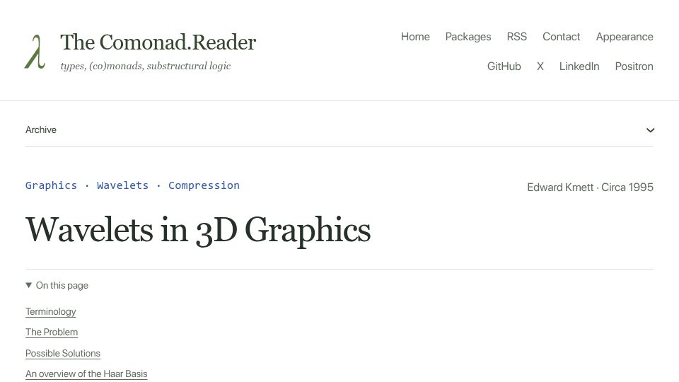 Screenshot of comonad.com: Wavelets in 3D Graphics