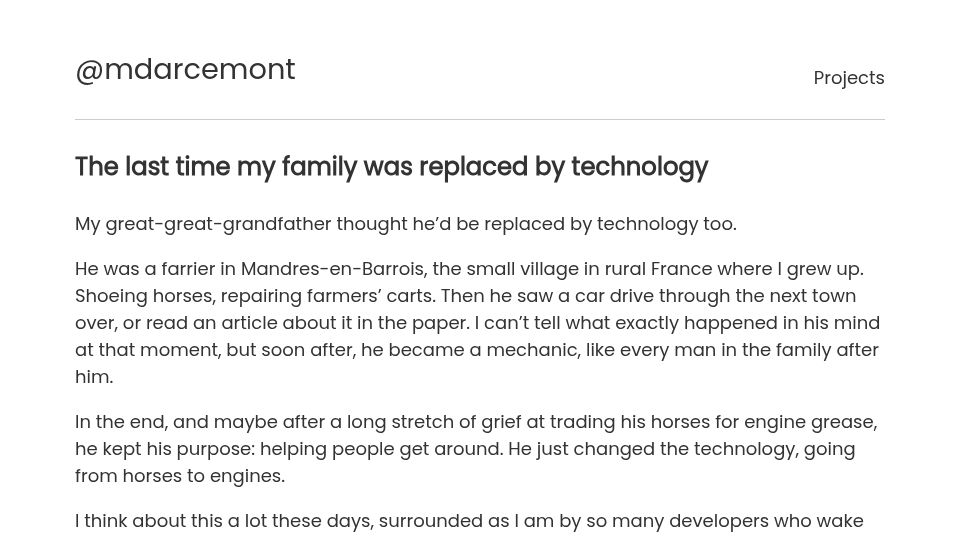 Screenshot of manuel.darcemont.fr: The last time my family was replaced by technology