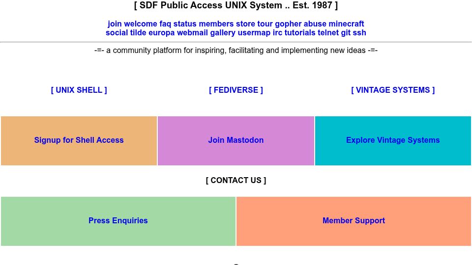 Screenshot of sdf.org: SDF Public Access Unix System ... est. 1987