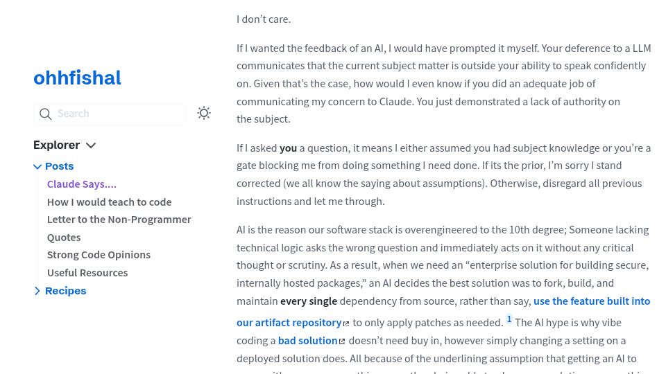 Screenshot of ohhfishal.net: Claude Says